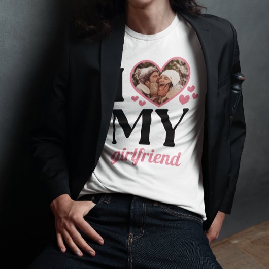 ピンクIハート彼女の写真の追加 Tシャツ
