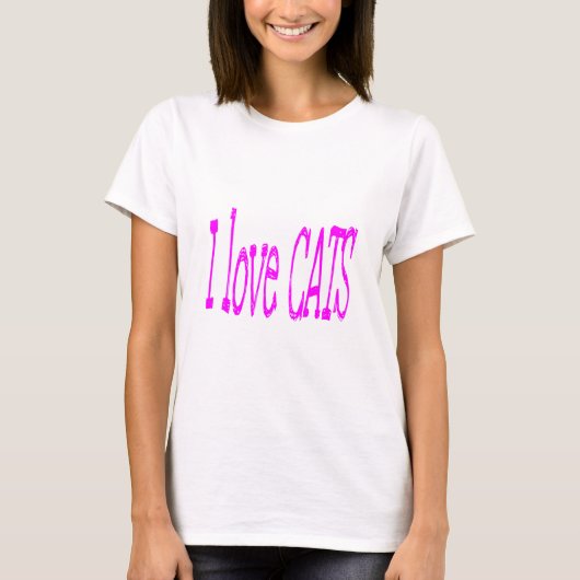 ピンクIラブキャッツタイポグラフィ Tシャツ (正面)
