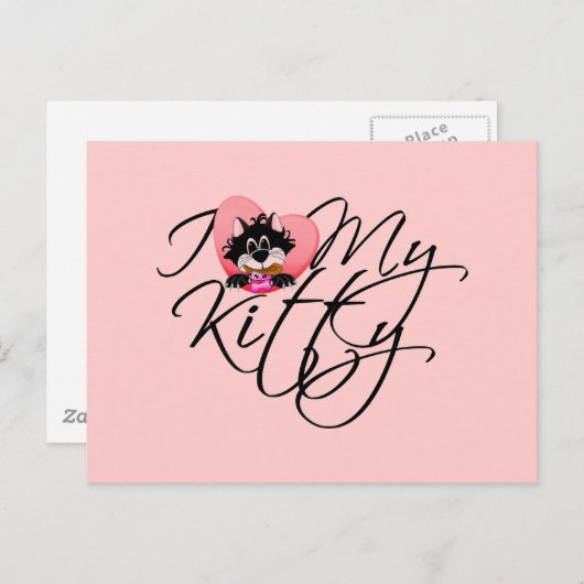 ピンクI愛私の子猫のTシャツおよびギフト ポストカード (正面/裏面)