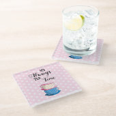 ピンクIT ALWAYS TEA TIME引用文カップスカワイトパーティー ガラスコースター (アングル)