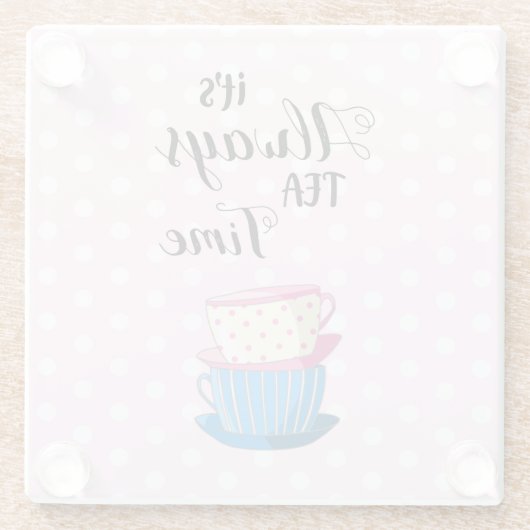 ピンクIT ALWAYS TEA TIME引用文カップスカワイトパーティー ガラスコースター (裏面)