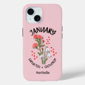 ピンクJANUARY誕生月花名前をカスタムする Case-Mate iPhoneケース (裏面)