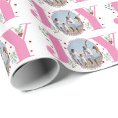 ピンクJOYメリークリスマスホリデーフォト ラッピングペーパー (ロールコーナー)