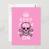 ピンクKeep Calm and Carry Onスカルユーモア葉書 ポストカード (正面/裏面)