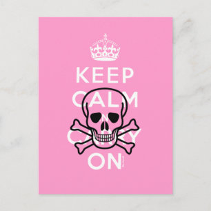 ピンクKeep Calm and Carry Onスカルユーモア葉書 ポストカード