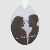 ピンクLet it雪の初めてのクリスマス写真 オーナメント (正面)