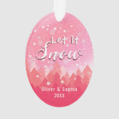 ピンクLet it雪の初めてのクリスマス写真 オーナメント (裏面)
