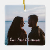 ピンクLet it雪の初めてのクリスマス写真 セラミックオーナメント (正面)