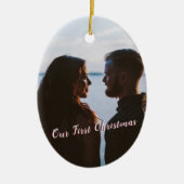 ピンクLet it雪の初めてのクリスマス写真 セラミックオーナメント (正面)