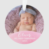 ピンクLet it雪ベビー第1回クリスマスカスタム写真 オーナメント (正面)