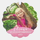 ピンクLet it雪ベビー第2回クリスマスカスタム写真 オーナメントカード (正面)