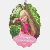 ピンクLet it雪ベビー第2回クリスマスカスタム写真 オーナメントカード (左)