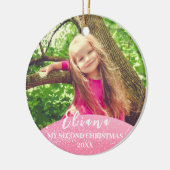 ピンクLet it雪ベビー第2回クリスマスカスタム写真 セラミックオーナメント (左)