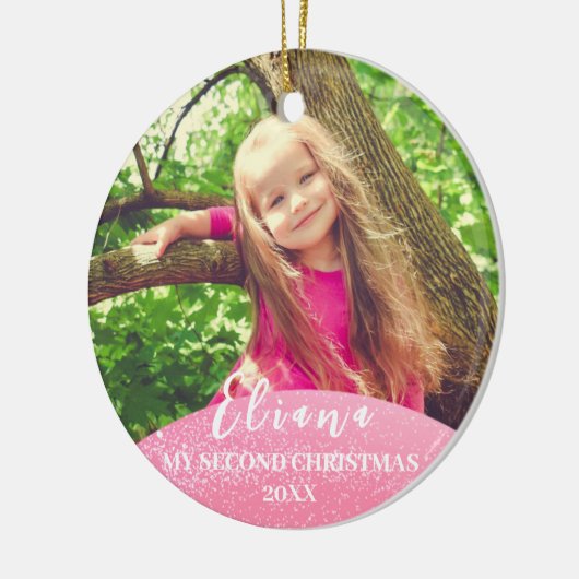 ピンクLet it雪ベビー第2回クリスマスカスタム写真 セラミックオーナメント (左)