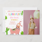 ピンクLlama誕生日招待状と写真 招待状 (正面)
