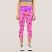 ピンクLOVEとハートガーリーシックモダンエレガント カプリレギンス (正面)