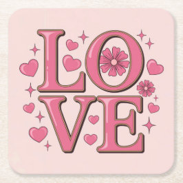 ピンクLOVEスクエアコースターセット スクエアペーパーコースター