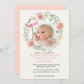 ピンクnアイボリーバラリースアンナパラシャンベイビーガール 招待状 (正面/裏面)