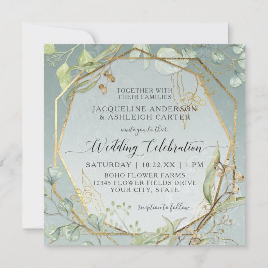 ピンクnホワイトアネモネトゥウィーンファーンユーカリプタスリース 招待状 (正面)