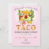 ピンクNo Time For Siesta First Fiesta 1st Birthday 招待状 (正面)