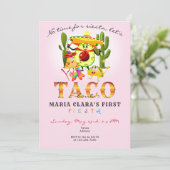 ピンクNo Time For Siesta First Fiesta 1st Birthday 招待状 (スタンド正面)