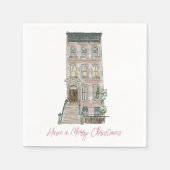 ピンクNYCクリスマスパーティーデコール スタンダードカクテルナプキン (正面)