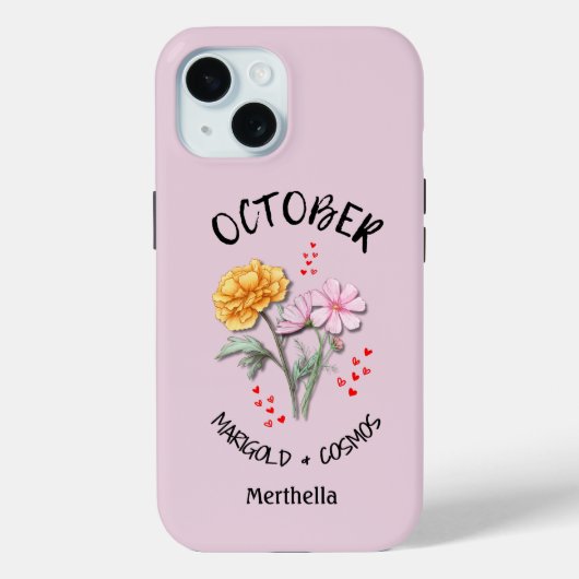 ピンクOCTOBER誕生月花名前をカスタムする Case-Mate iPhoneケース (裏面)