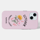 ピンクOCTOBER誕生月花名前をカスタムする Case-Mate iPhoneケース (裏面 (横))