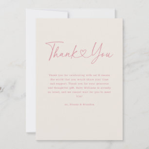 ピンクOhベビーハート書道シンプル赤ちゃんシャワー サンキューカード