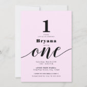 ピンクONE 1st誕生日フォトカラーミニマル 招待状 (正面)