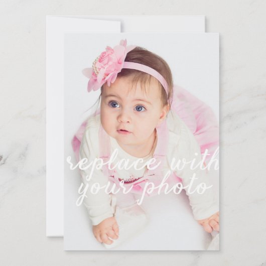 ピンクONE 1st誕生日フォトカラーミニマル 招待状 (裏面)