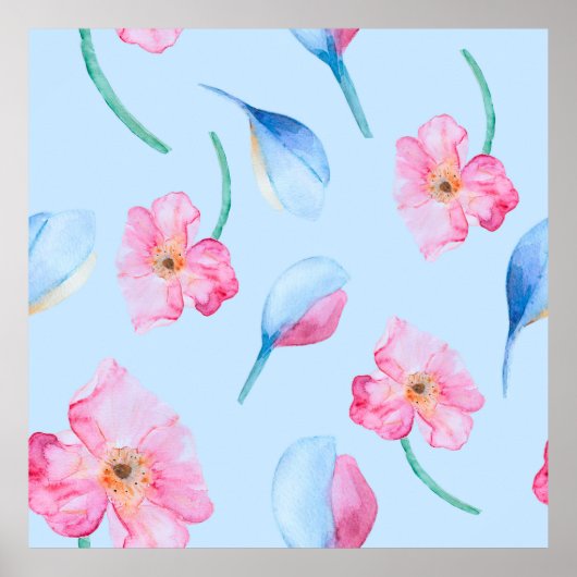 ピンクpのシームレスな手描き水彩模様 ポスター (正面)