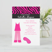 ピンクPJの/ZebraのSleepoverの誕生日の招待状 招待状 (スタンド正面)