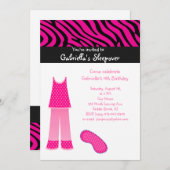 ピンクPJの/ZebraのSleepoverの誕生日の招待状 招待状 (正面/裏面)