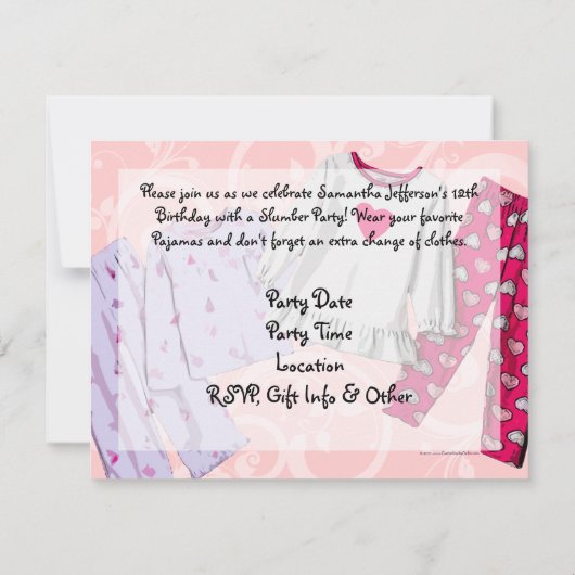 ピンクPJパーソナライズされた誕生日スリープバー招待状 招待状 (裏面)