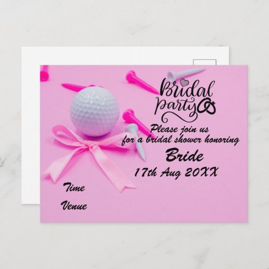 ピンクPoにゴルフブライダルシャワー招待ゴルフボール ポストカード (正面/裏面)
