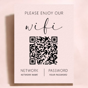 ピンクQRコードホワイトお願い楽しむWifi ポスター
