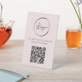 ピンクQRコードメニューロゴレストラモダンン 台座サイン (インサイチュ)