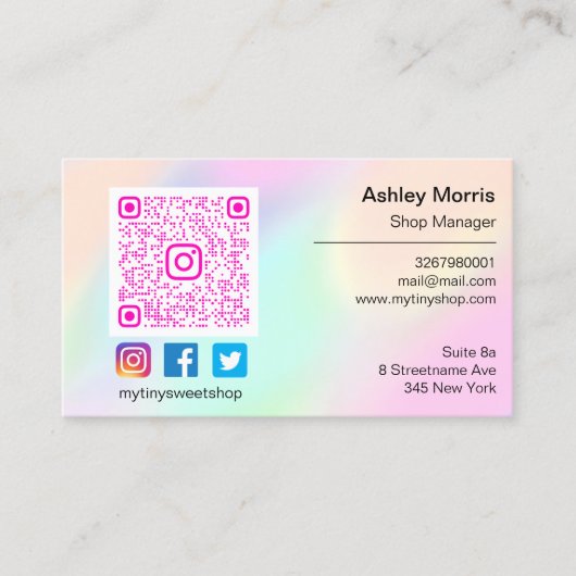 ピンクQRコードロゴソーシャルメディアのオンラインパステル 名刺 (正面)