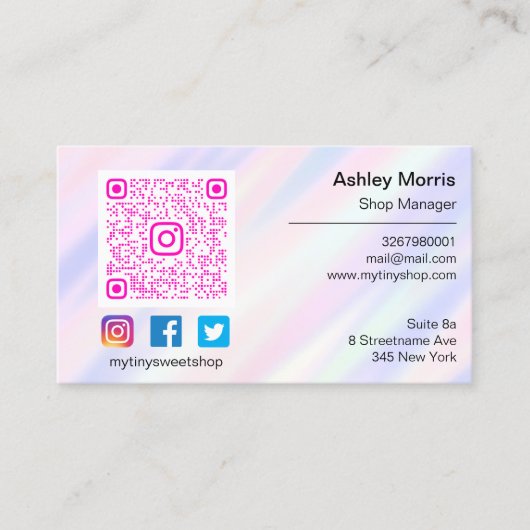 ピンクQRコードロゴソーシャルメディア紫 名刺 (正面)