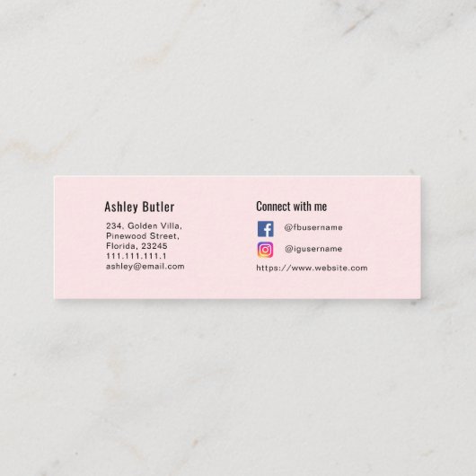 ピンクQRコード美しいメイクアップアーティスト スキニー名刺 (裏面)