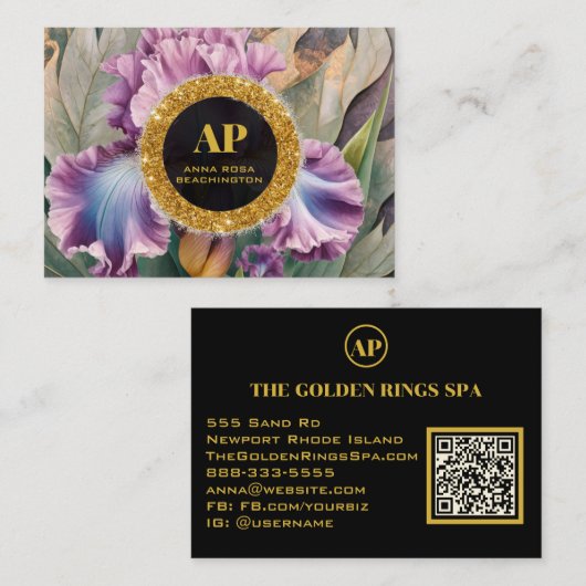 *~ピンクQR AP10 IRIS花金ゴールド名刺 名刺 (正面/裏面)