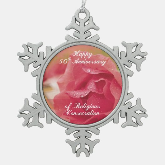 ピンクRoの宗教的な奉献50周年 スノーフレークピューターオーナメント (正面)