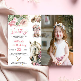 ピンクRodeo西カウボーイ誕生日パーティーの写真 招待状
