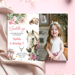 ピンクRodeo西カウボーイ誕生日パーティーの写真 招待状