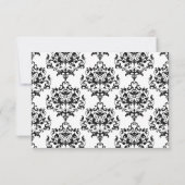 ピンクRSVPの応答カードが付いている黒く及び白いダマスク織 出欠カード (裏面)