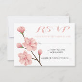 ピンクRSVPフローラさくらんぼ花婚式の花 出欠カード (正面)