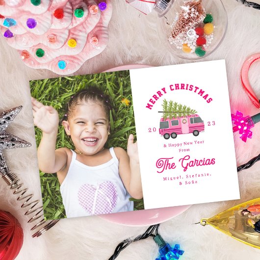 ピンクRV写真のクリスマスツリー シーズンカード