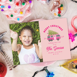 ピンクRV写真のクリスマスツリー シーズンカード