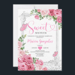 ピンクSweet sixteenシルバー16th Girl Birthday Party 招待状<br><div class="desc">ピンクのSweet sixteenシルバー16th女の子の誕生日パーティーの招待状Mis Quince 15 Anos,  16誕生日.</div>